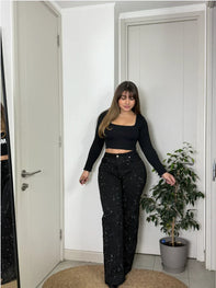 Jeans con Brillos Negro