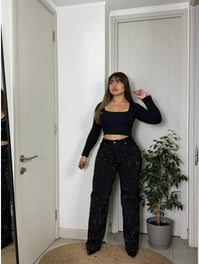 Jeans con Brillos Negro