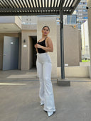 Jeans Flare Trenzado Crema
