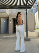 Jeans Flare Trenzado Crema