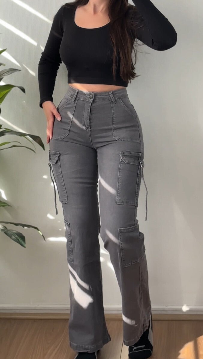 Jeans Cargo Gris Claro